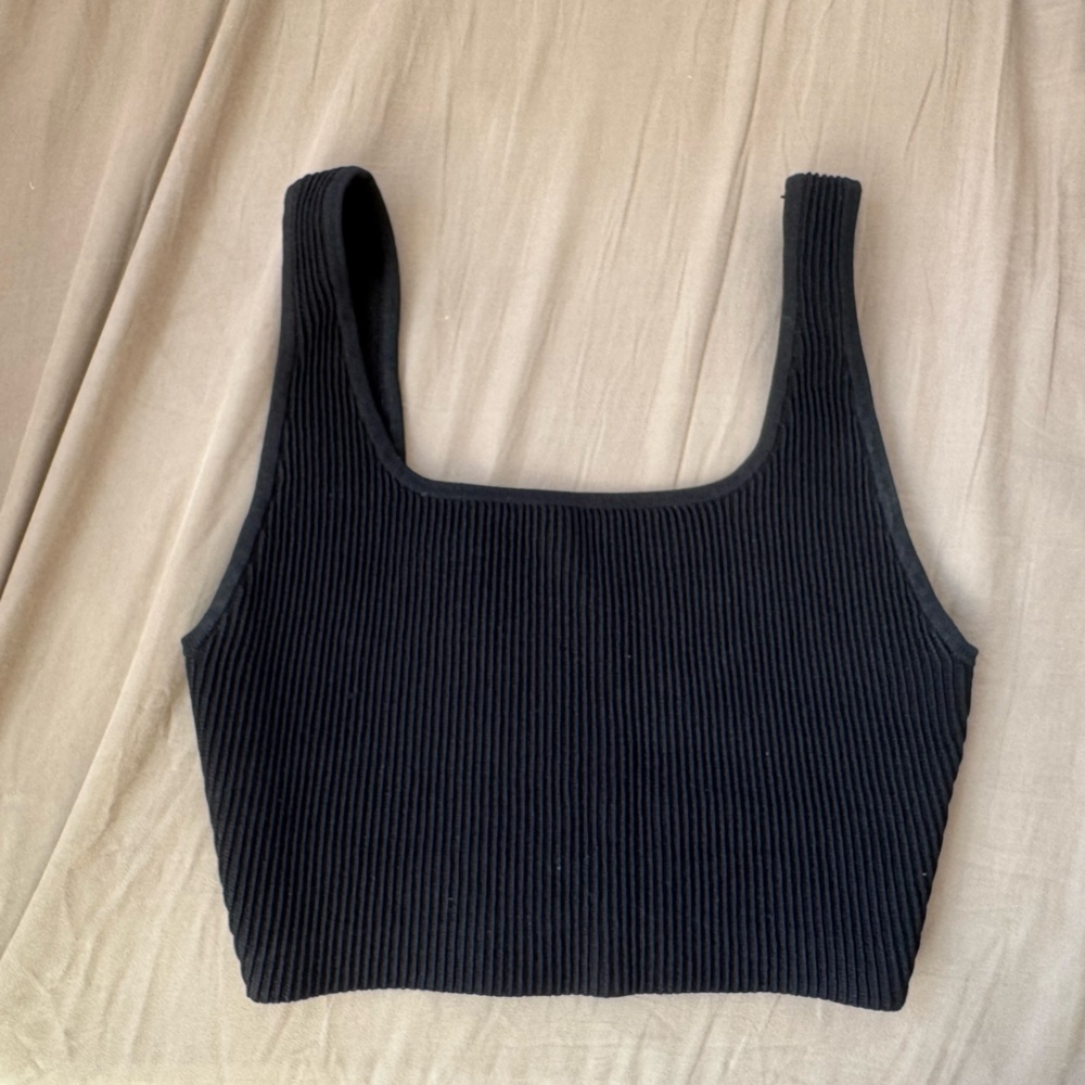 Aritzia Babaton Charcoal Ribbed Knit Top